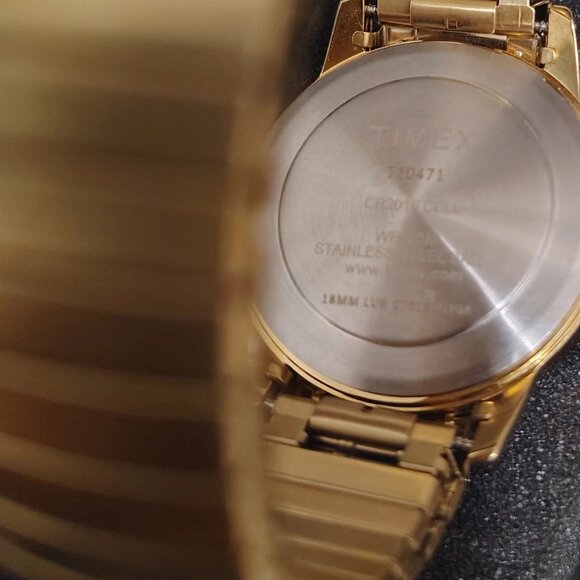 Timex Easy Reader Watch Men Indiglo 35mm Gold Tone Day Date Stretch Band - Picture 3 of 4